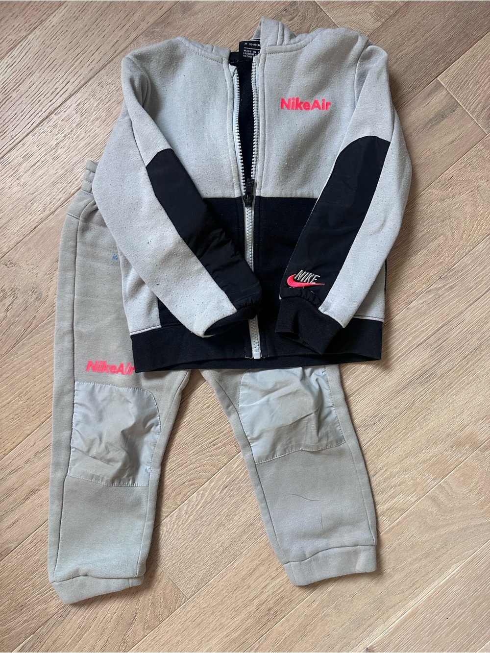 Nike Kids Gray & Black Zip Hoodie with Pink NikeAir Accent + Joggers Set